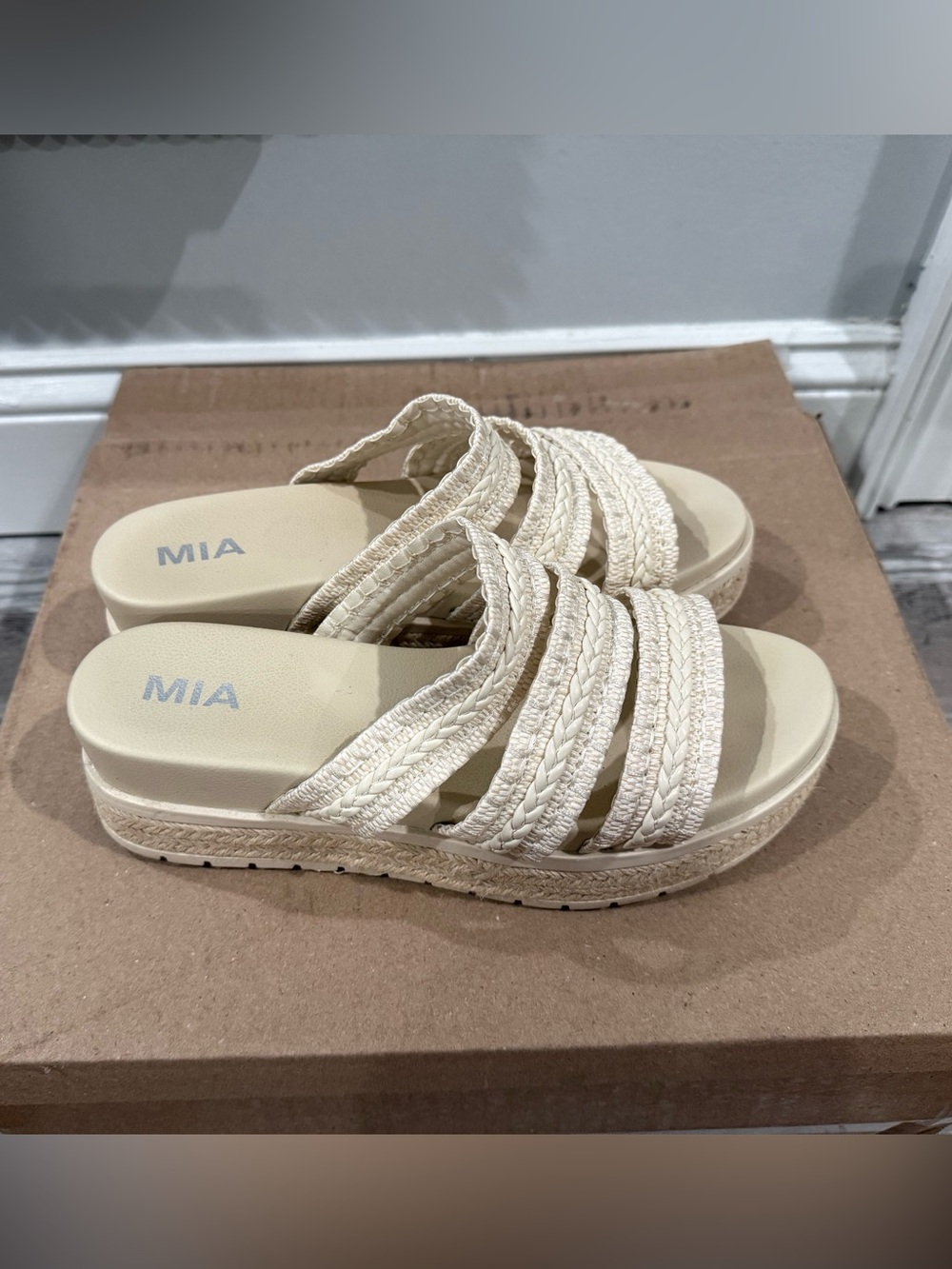 MIA Cream Braided Platform Slide Sandals